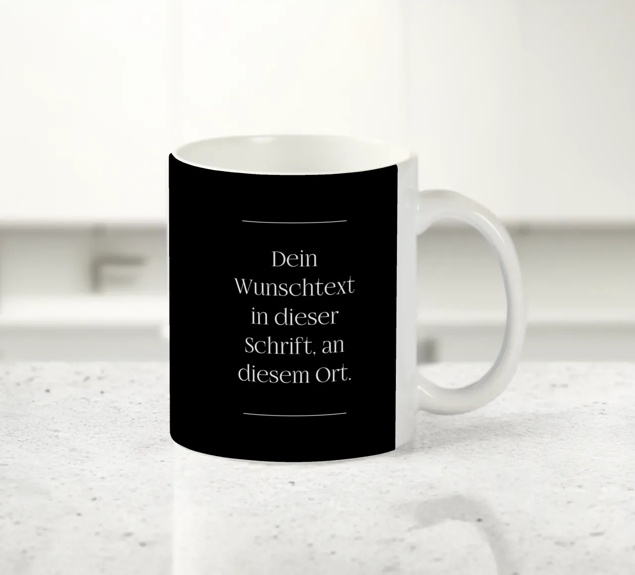 Wunschtext in weiß schwarz mit Linien tazza in ceramica da WORTSPIEL