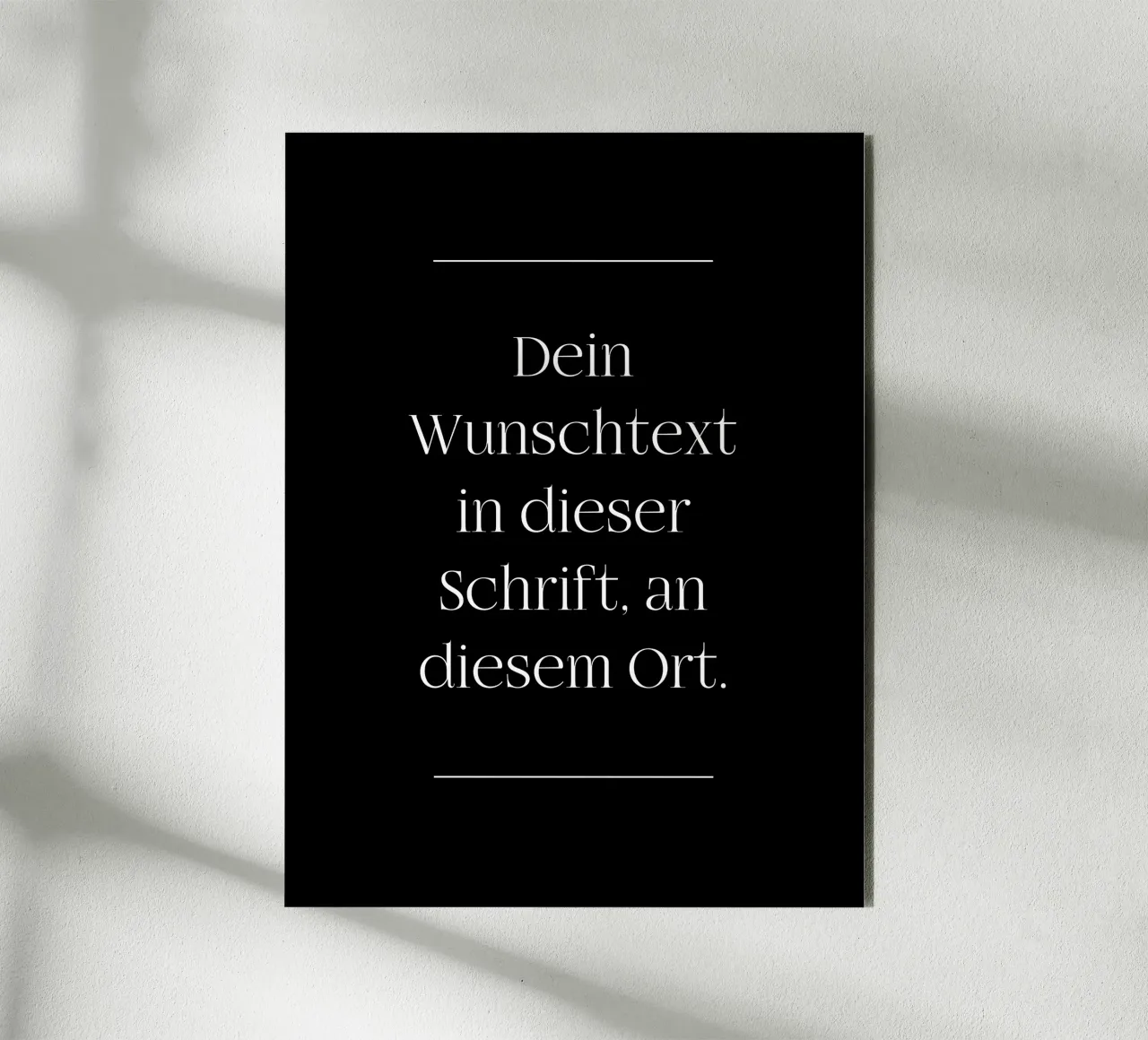 Wunschtext in weiß schwarz mit Linien alluminio dibond da WORTSPIEL