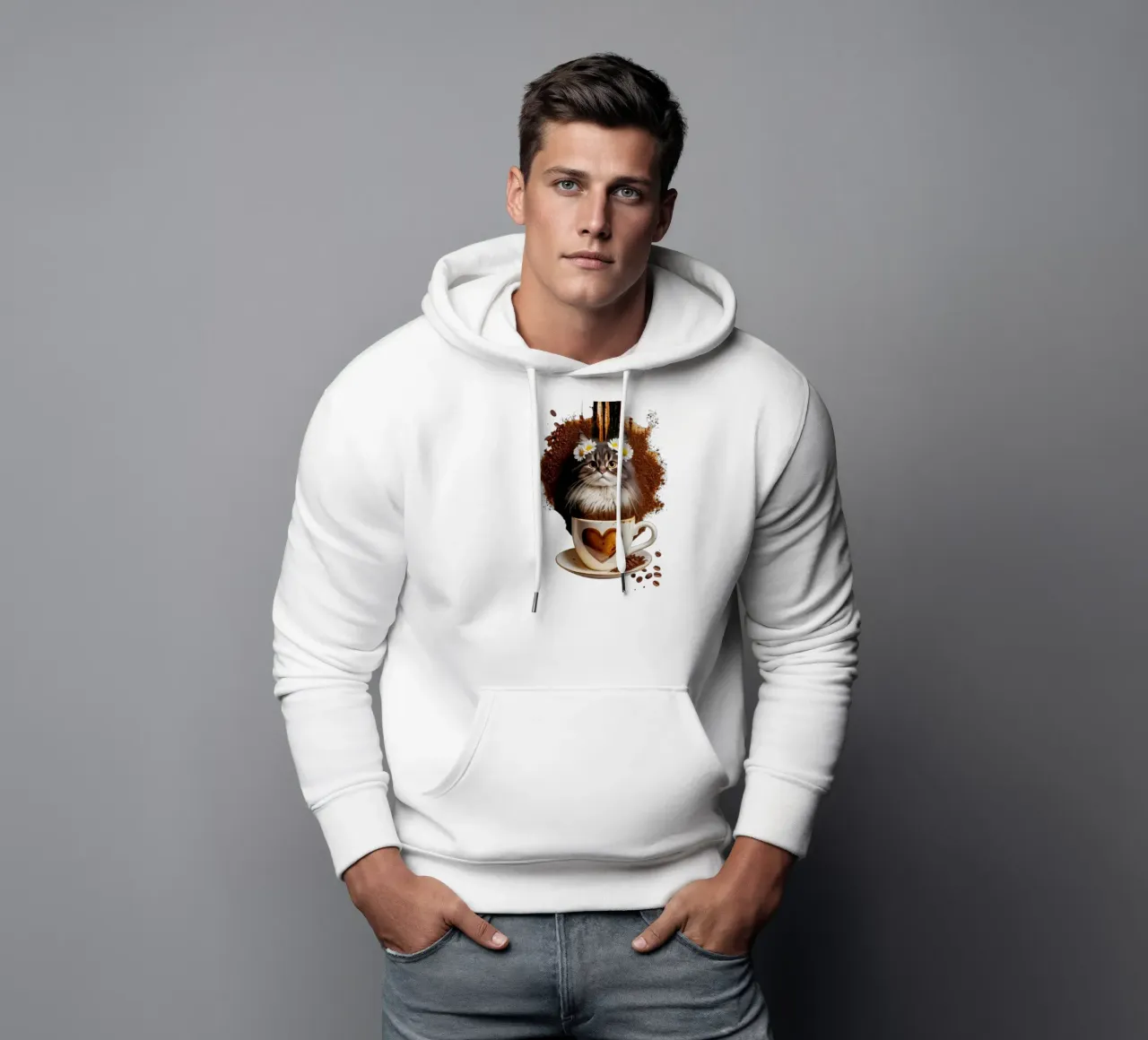 Fiori di gatto e caffè felpa con cappuccio da dinem