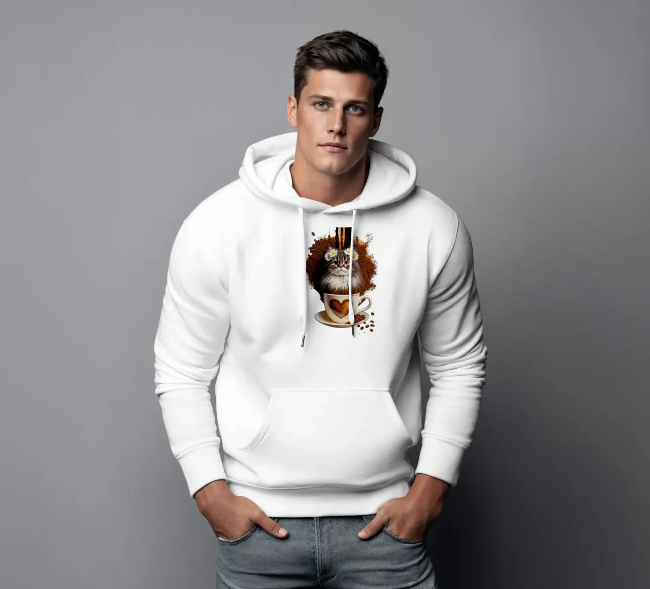 Fiori di gatto e caffè felpa con cappuccio da dinem