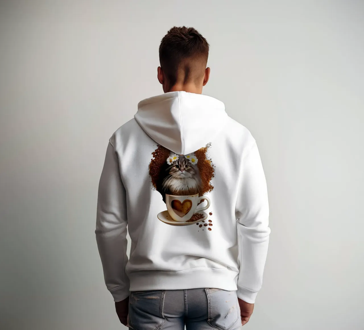 Fiori di gatto e caffè felpa con cappuccio da dinem