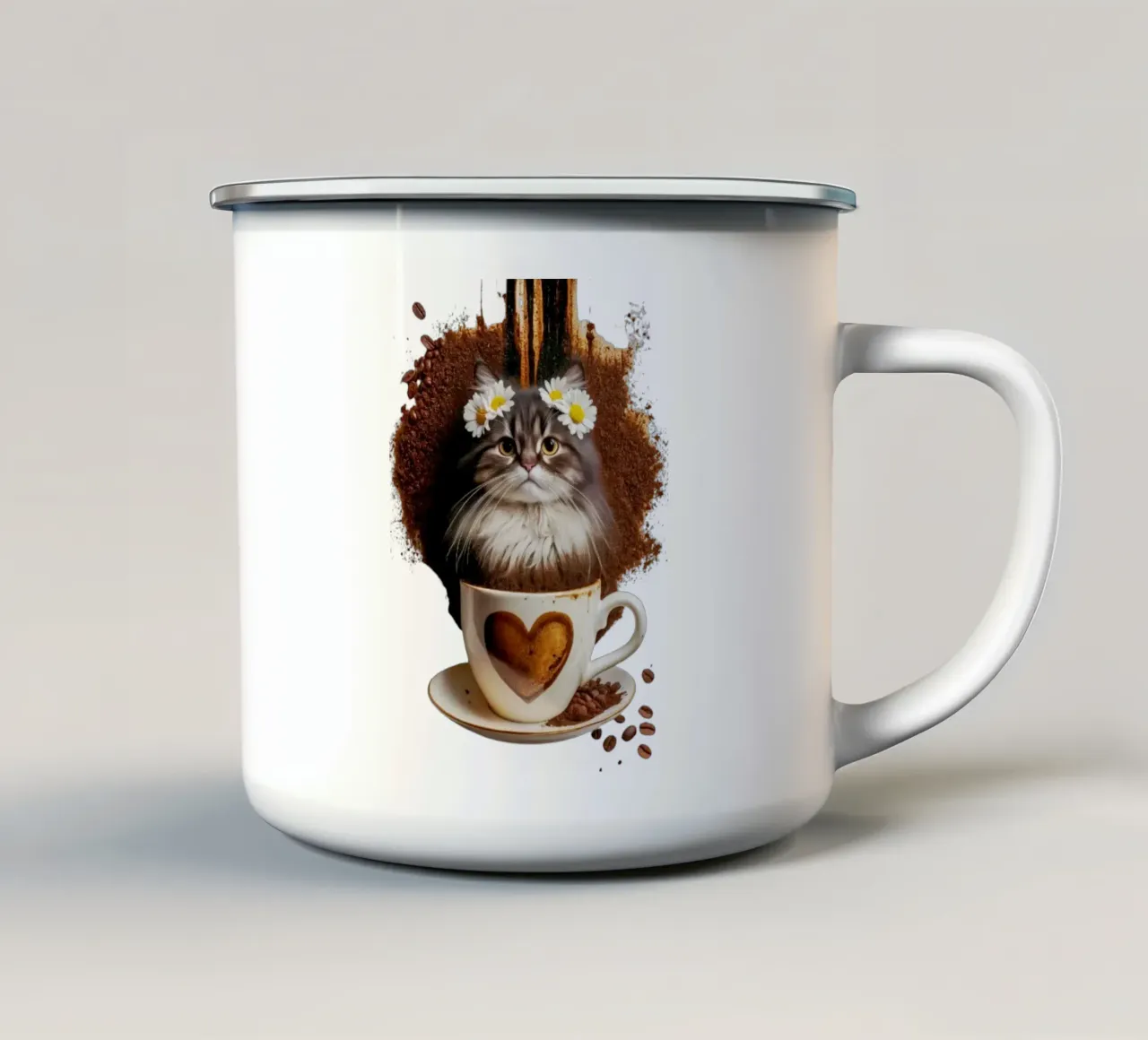 Fiori di gatto e caffè tazza in smalto da dinem