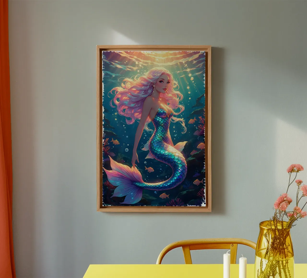 Coral Mermaid tela con Cornice a cassetta da Eva Nev