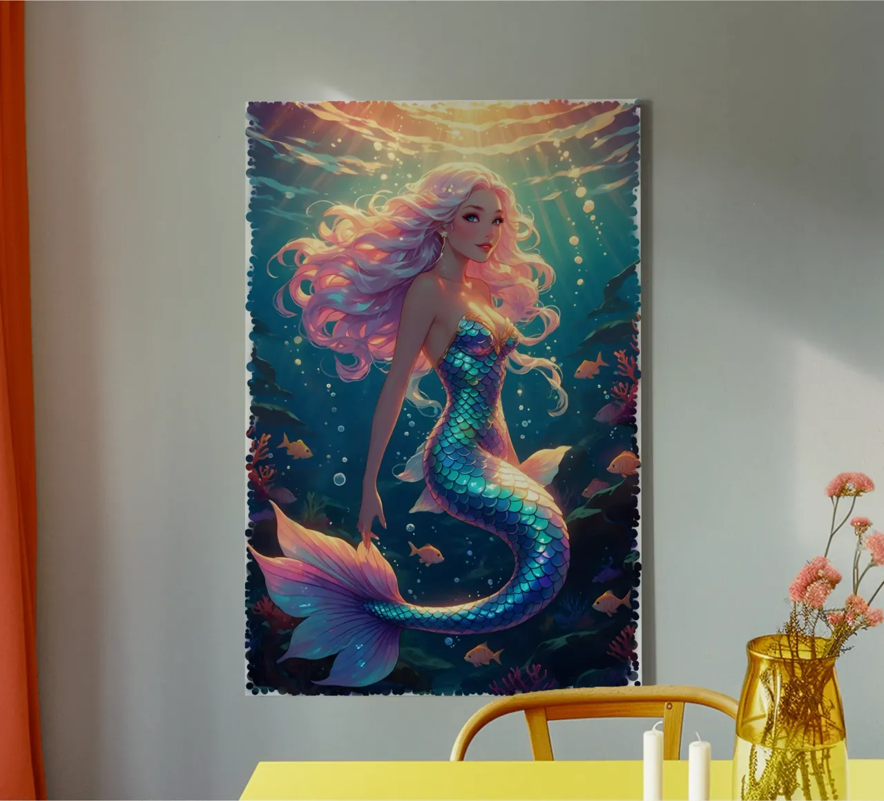 Coral Mermaid tela con Cornice a cassetta da Eva Nev