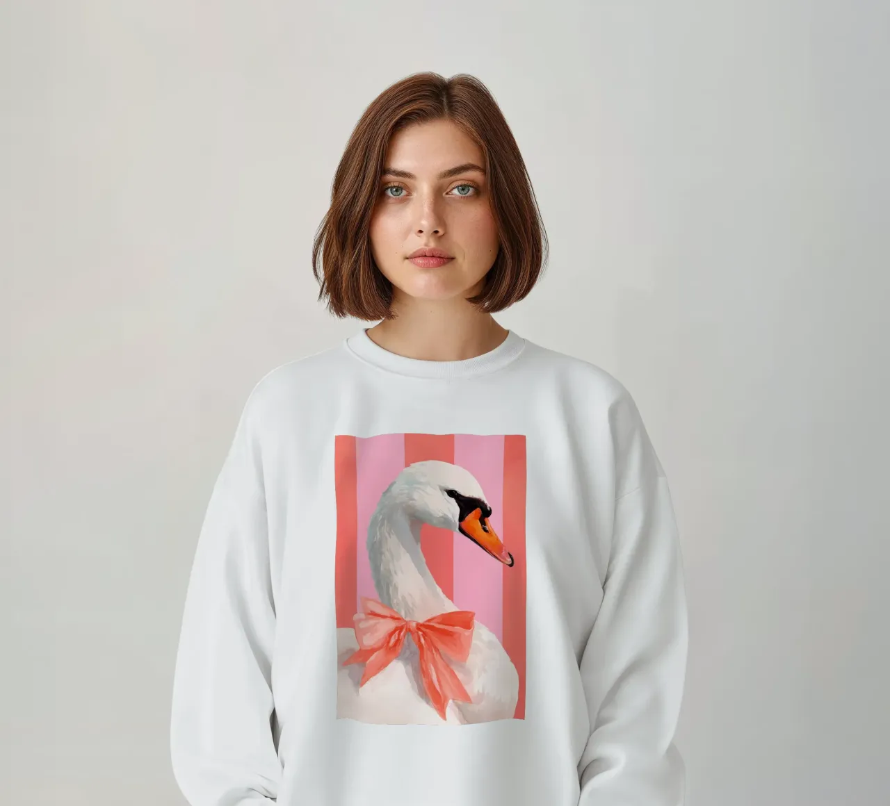 Elegant Swan with Coral Bow Art Print felpa da Mai Design