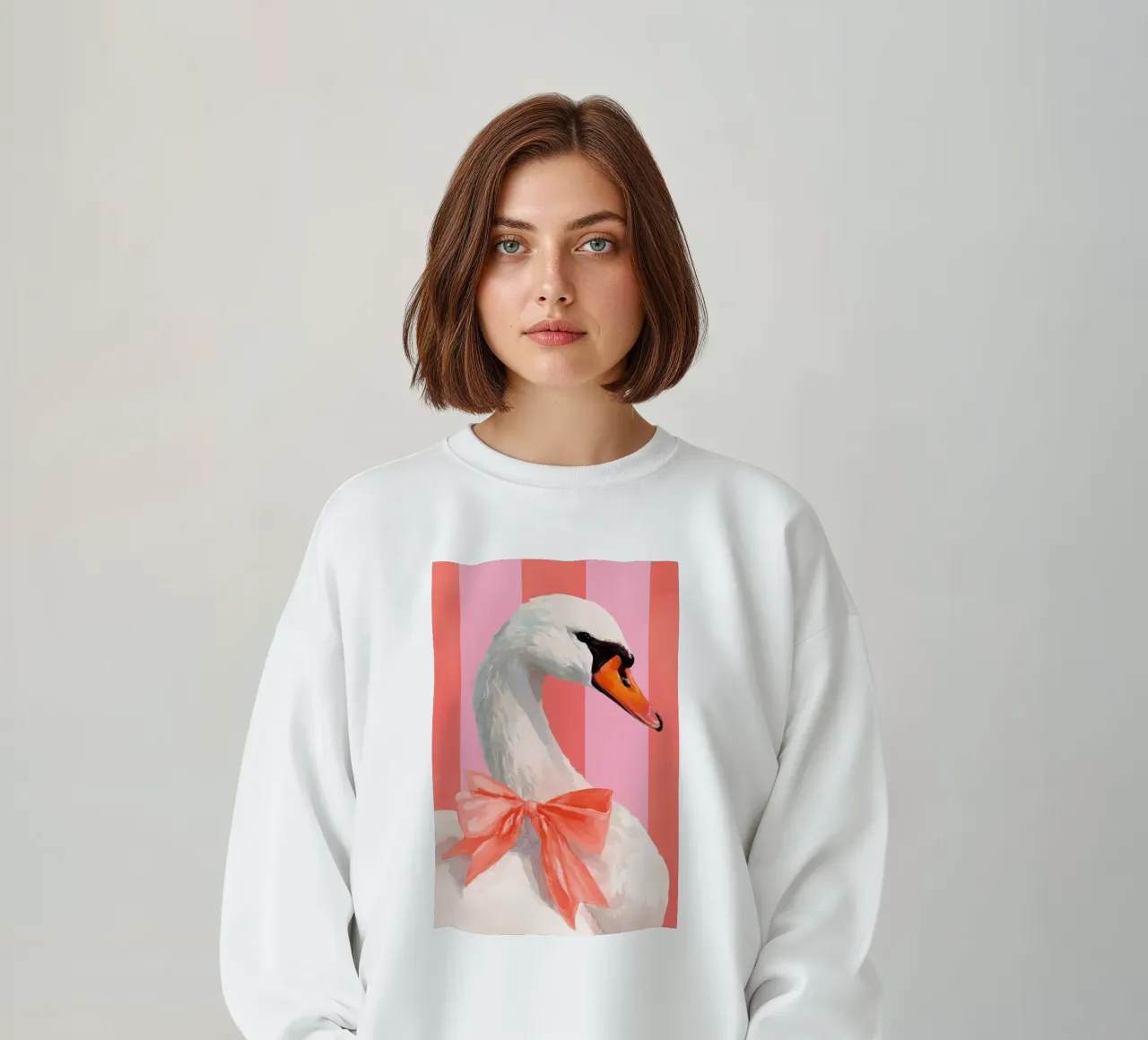 Elegant Swan with Coral Bow Art Print felpa da Mai Design