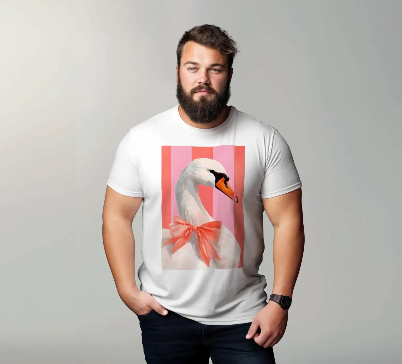 Elegant Swan with Coral Bow Art Print t-shirt da Mai Design