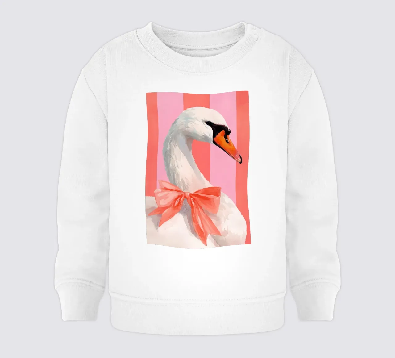 Elegant Swan with Coral Bow Art Print felpa neonato da Mai Design