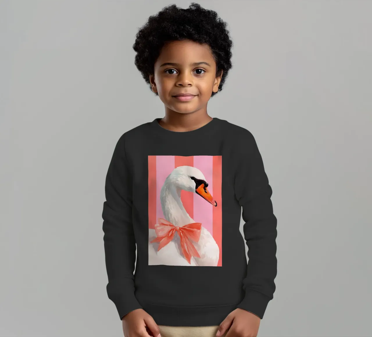 Elegant Swan with Coral Bow Art Print felpa bambino da Mai Design