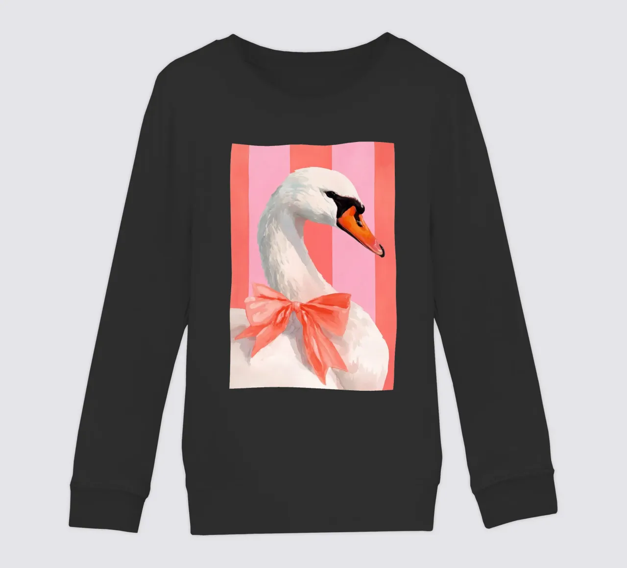 Elegant Swan with Coral Bow Art Print felpa bambino da Mai Design