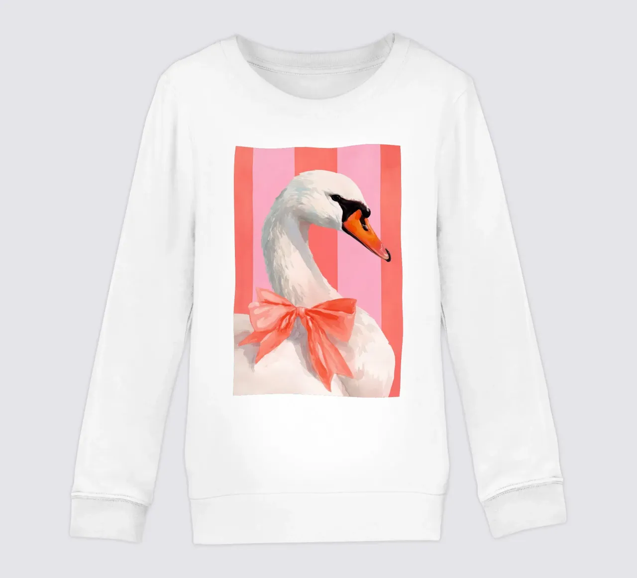 Elegant Swan with Coral Bow Art Print felpa bambino da Mai Design