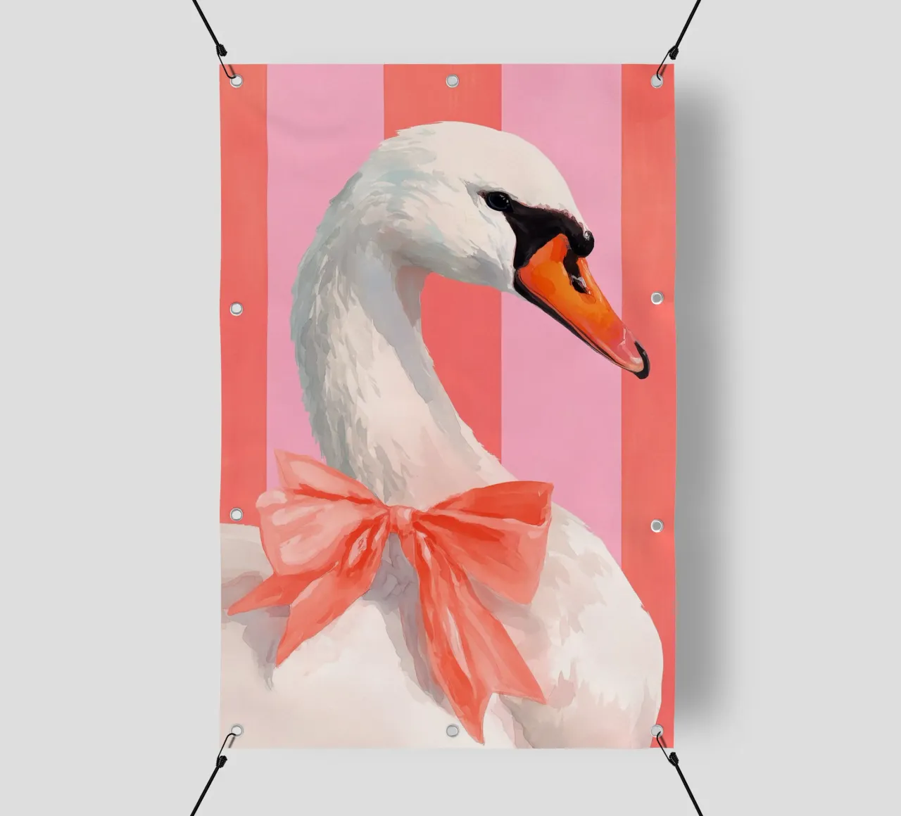 Elegant Swan with Coral Bow Art Print telo in pvc da Mai Design