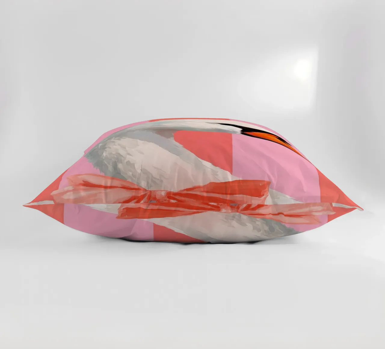 Elegant Swan with Coral Bow Art Print cuscino da Mai Design
