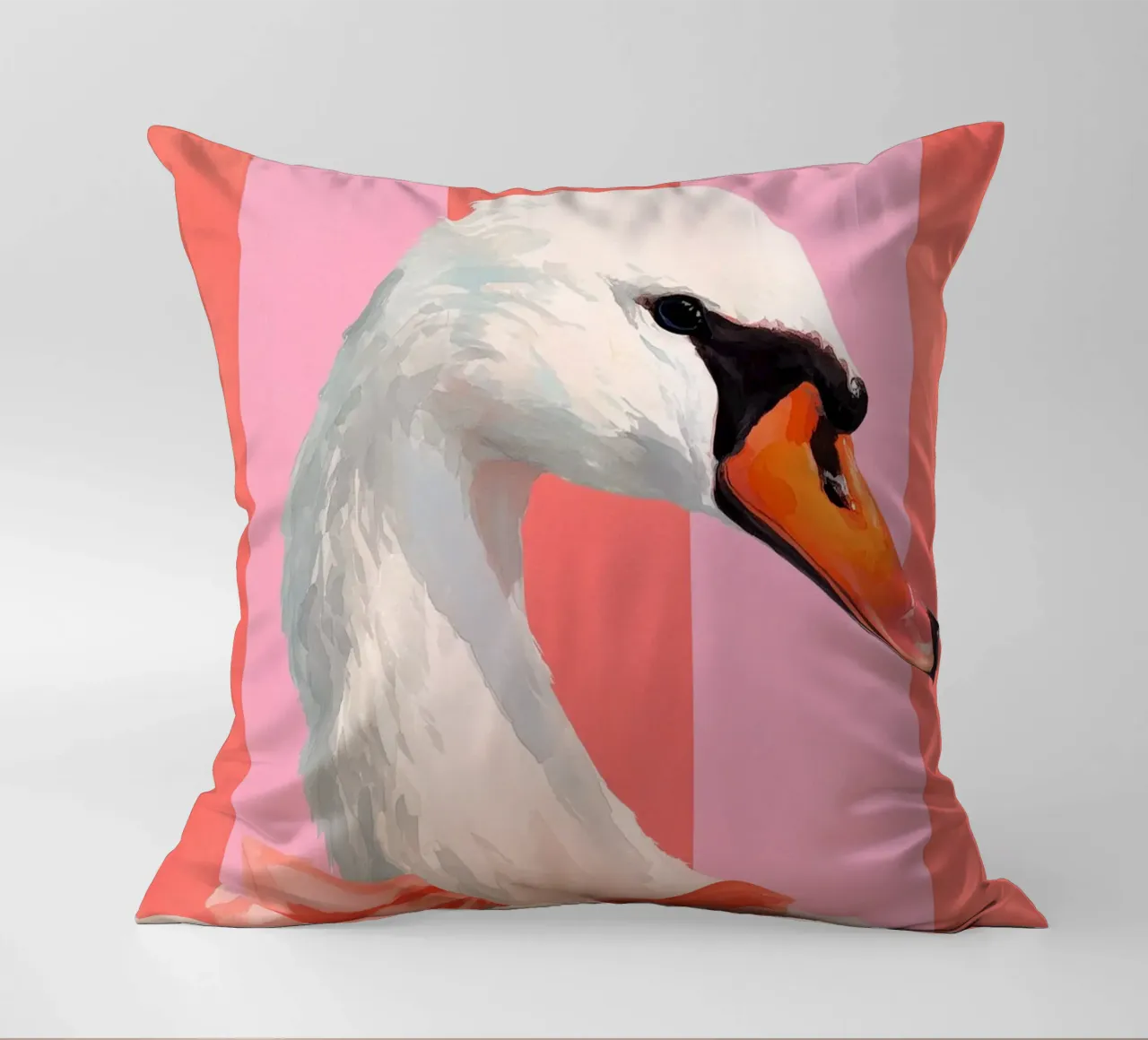 Elegant Swan with Coral Bow Art Print cuscino da Mai Design