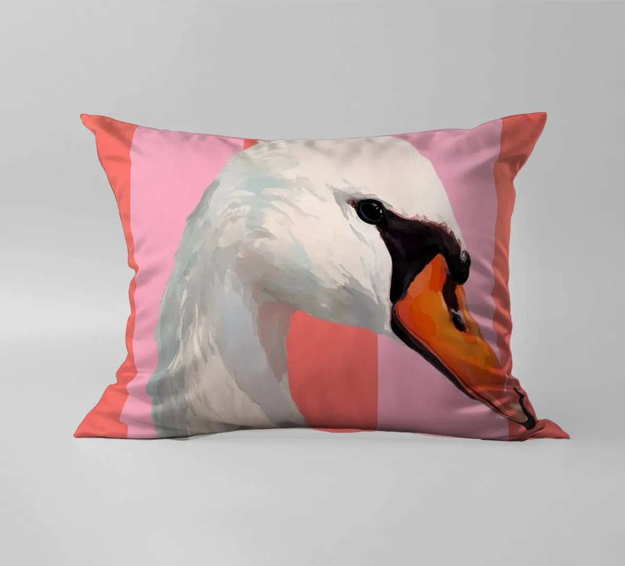 Elegant Swan with Coral Bow Art Print cuscino da Mai Design