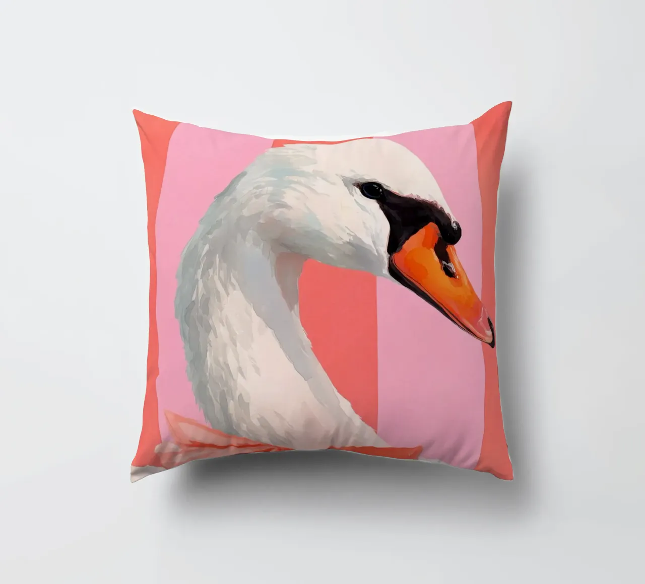 Elegant Swan with Coral Bow Art Print cuscino da Mai Design