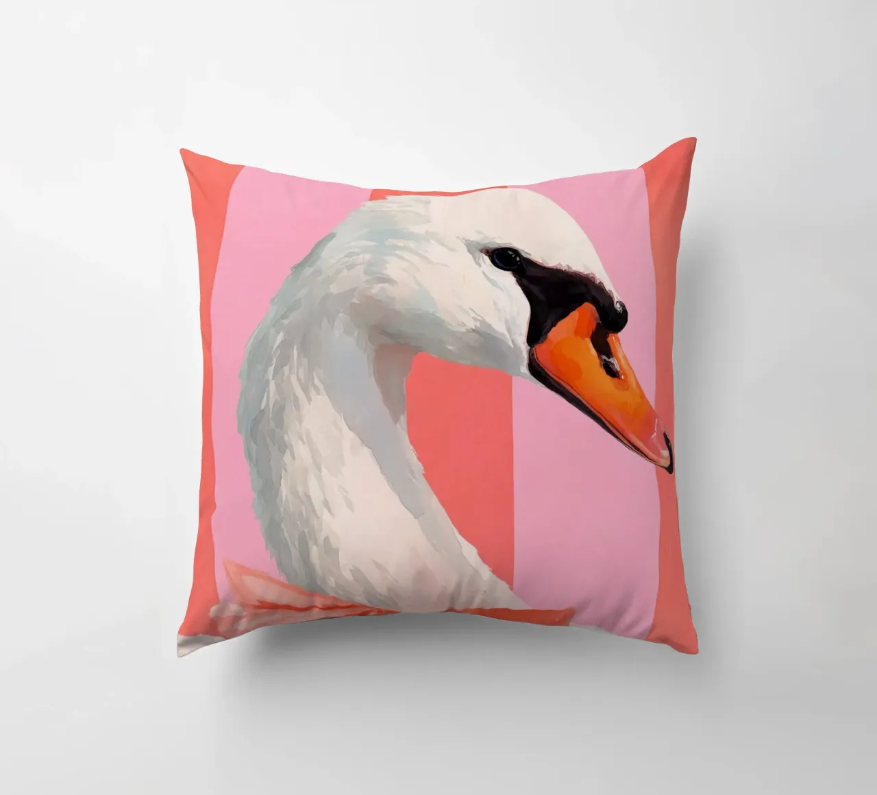 Elegant Swan with Coral Bow Art Print cuscino da Mai Design