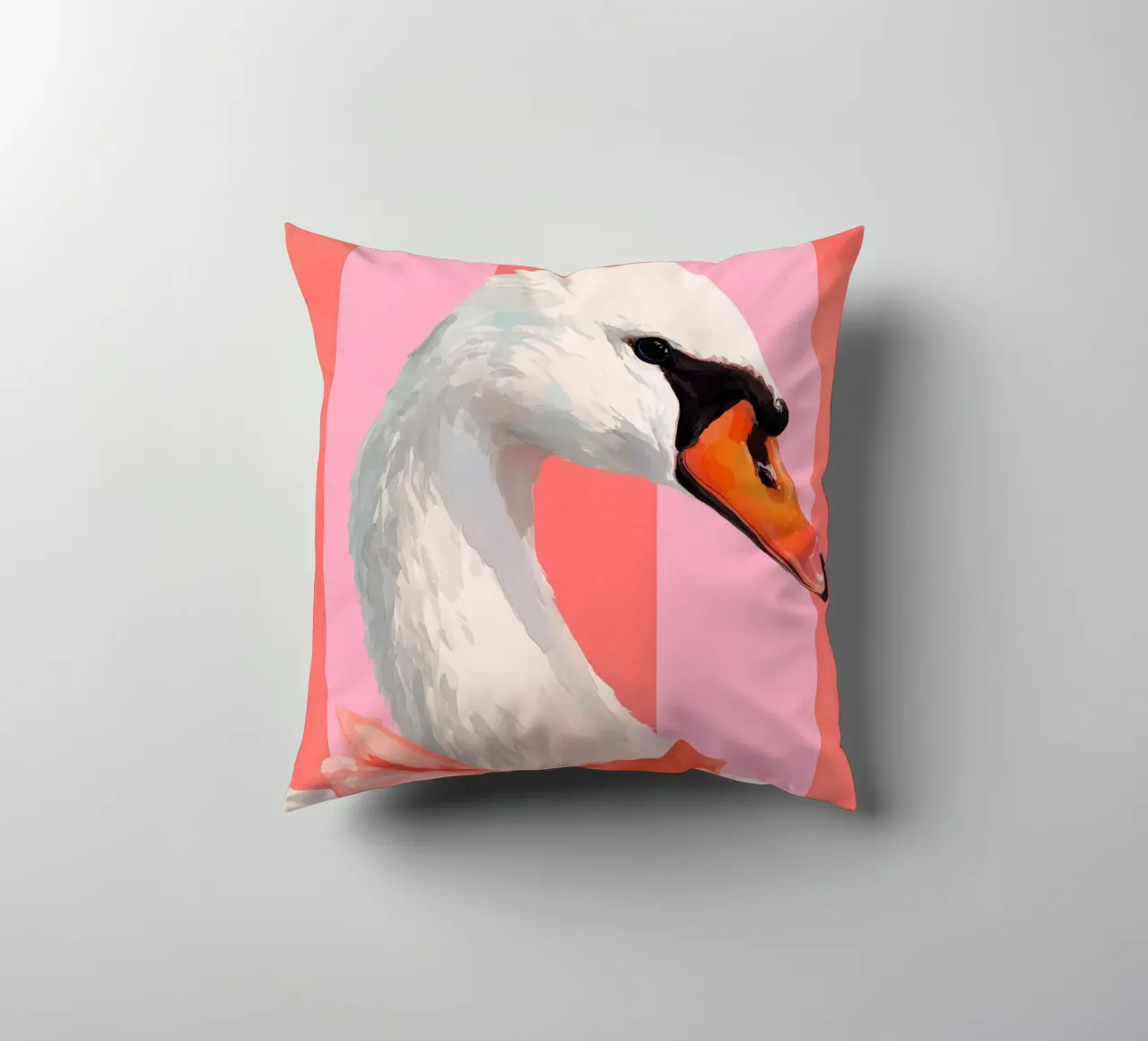 Elegant Swan with Coral Bow Art Print cuscino da Mai Design