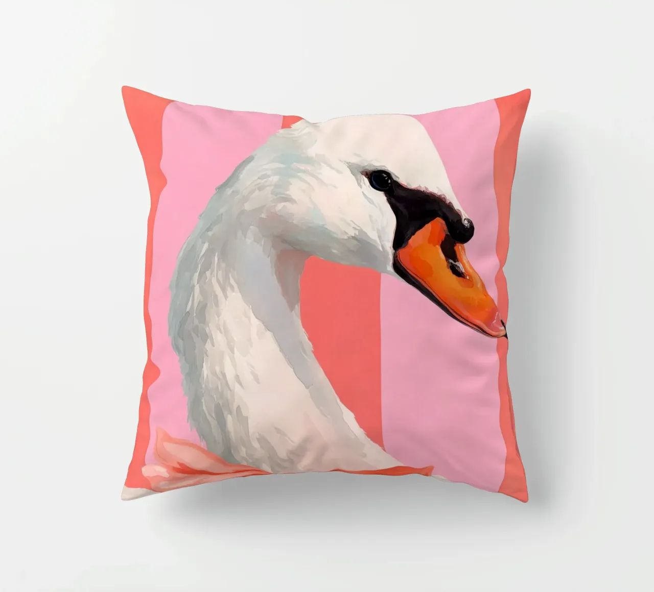 Elegant Swan with Coral Bow Art Print cuscino da Mai Design