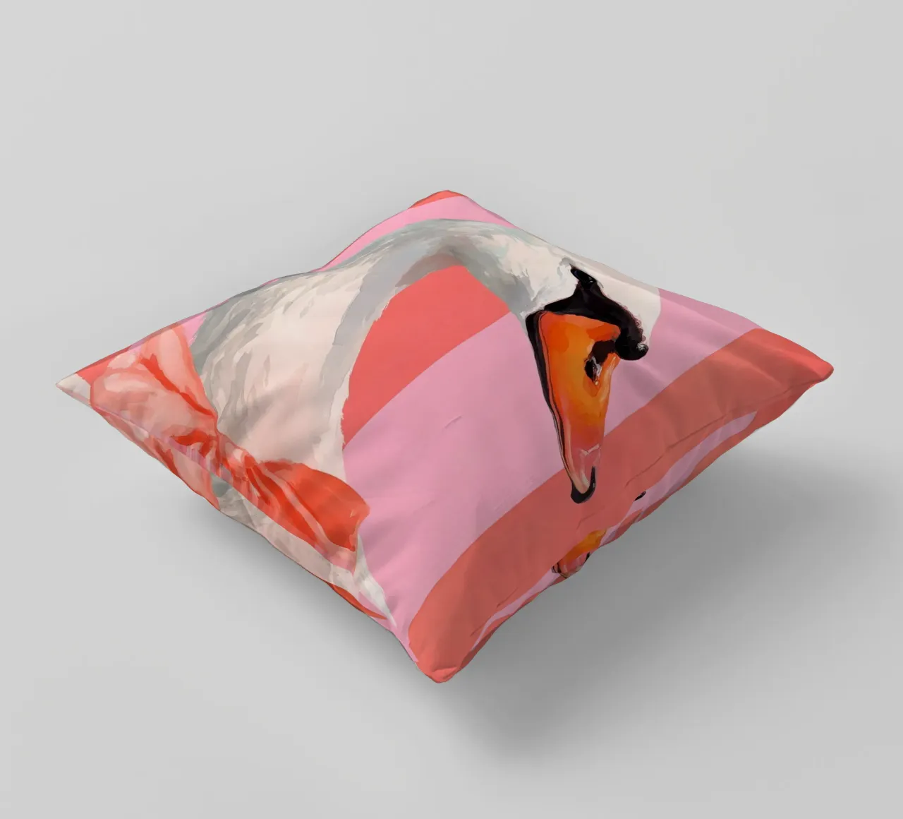Elegant Swan with Coral Bow Art Print cuscino da Mai Design