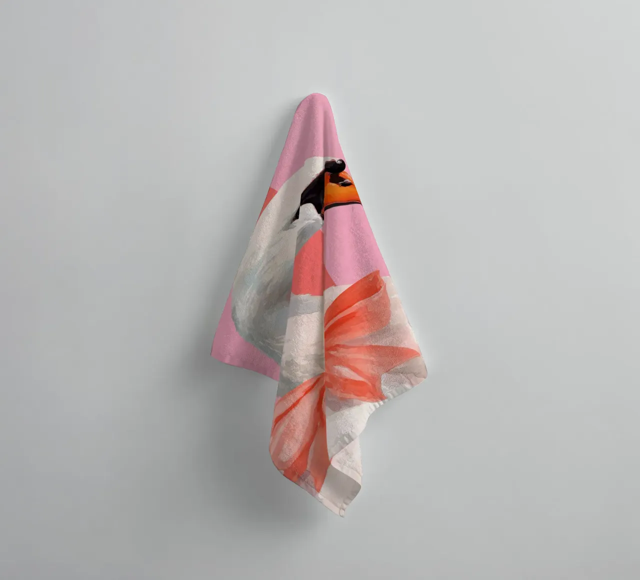 Elegant Swan with Coral Bow Art Print asciugamano da bagno da Mai Design