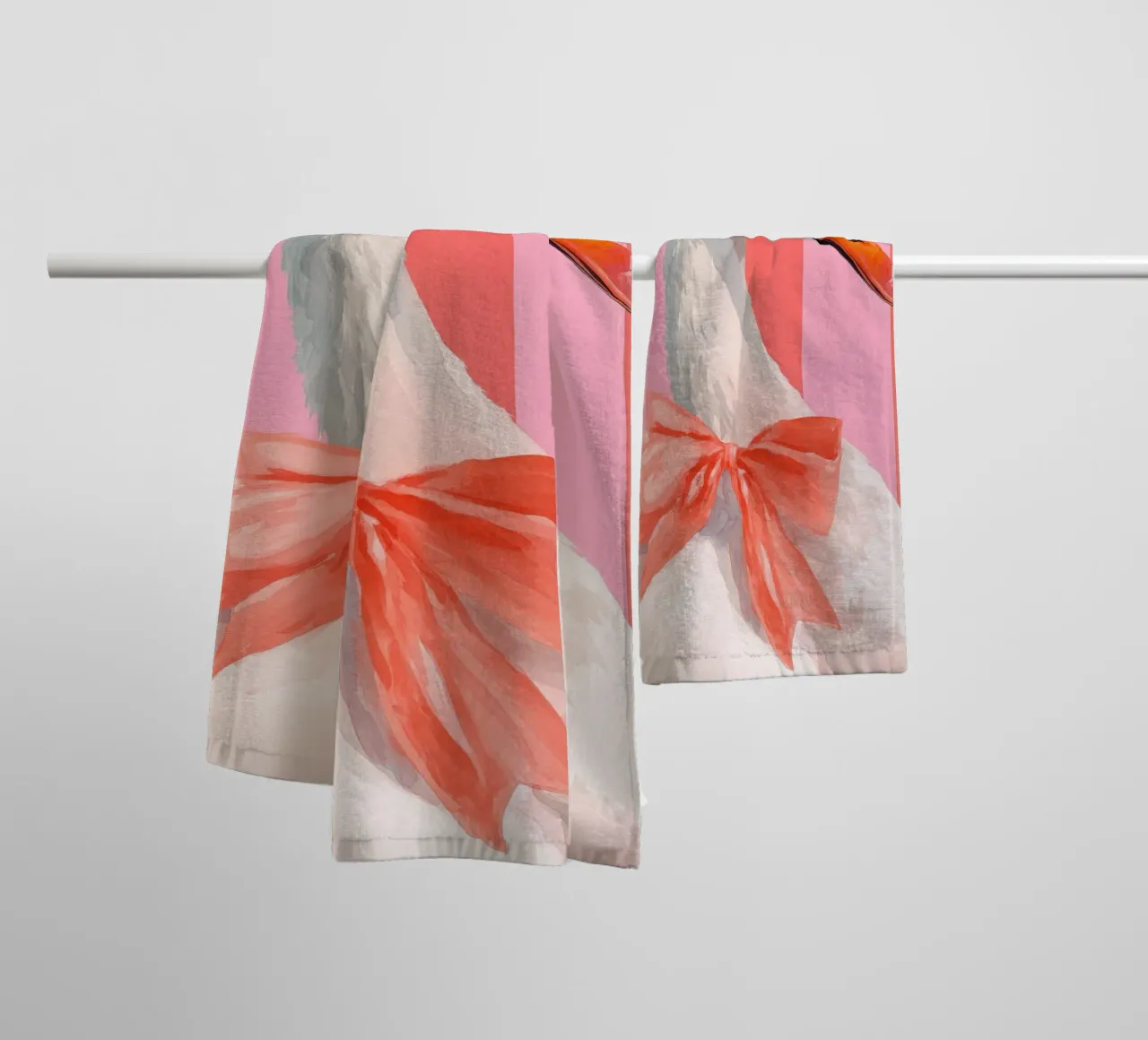 Elegant Swan with Coral Bow Art Print asciugamano da bagno da Mai Design