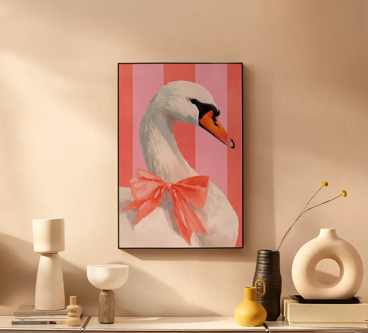 Elegant Swan with Coral Bow Art Print plexiglass da Mai Design