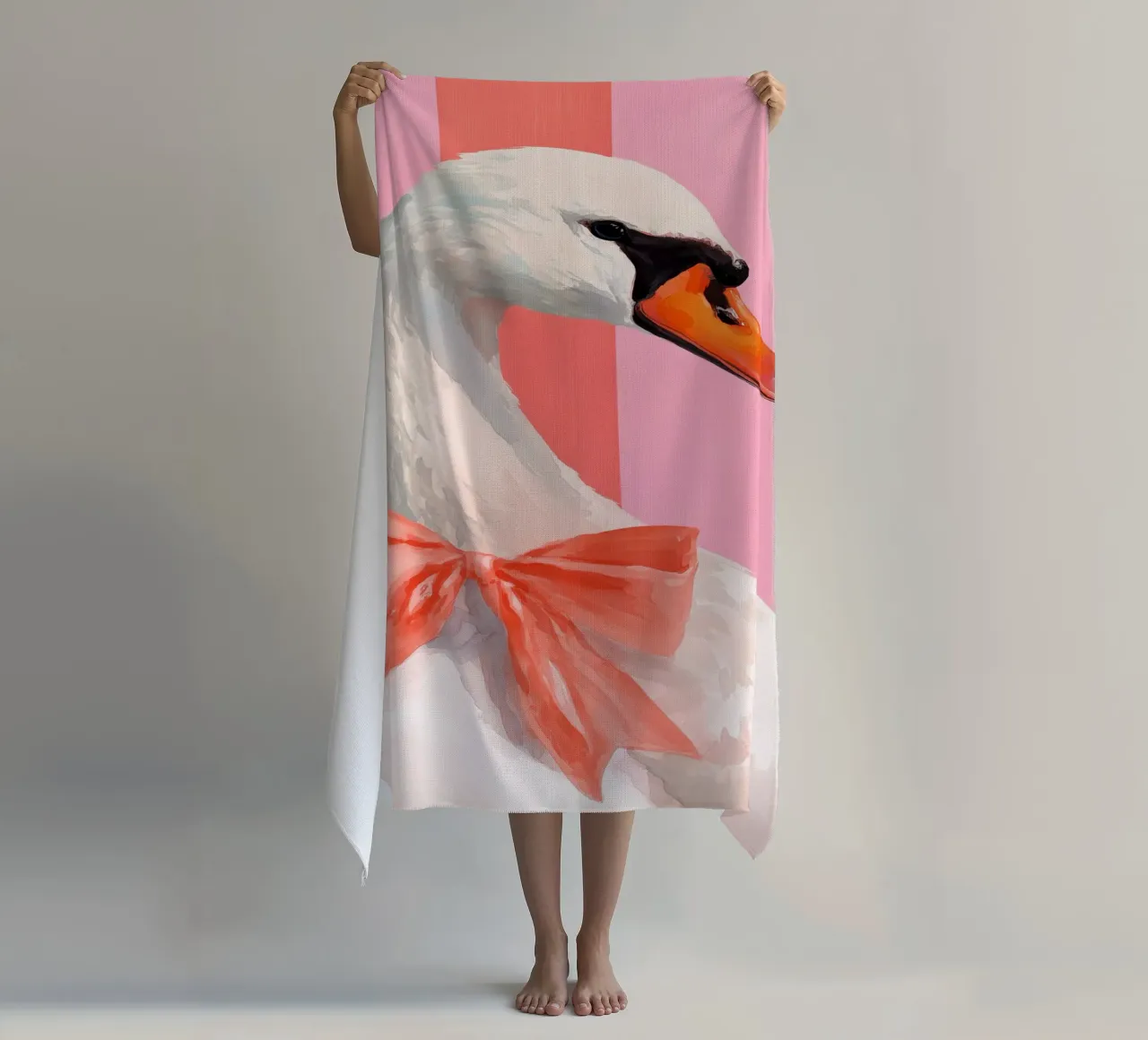 Elegant Swan with Coral Bow Art Print telo mare da Mai Design