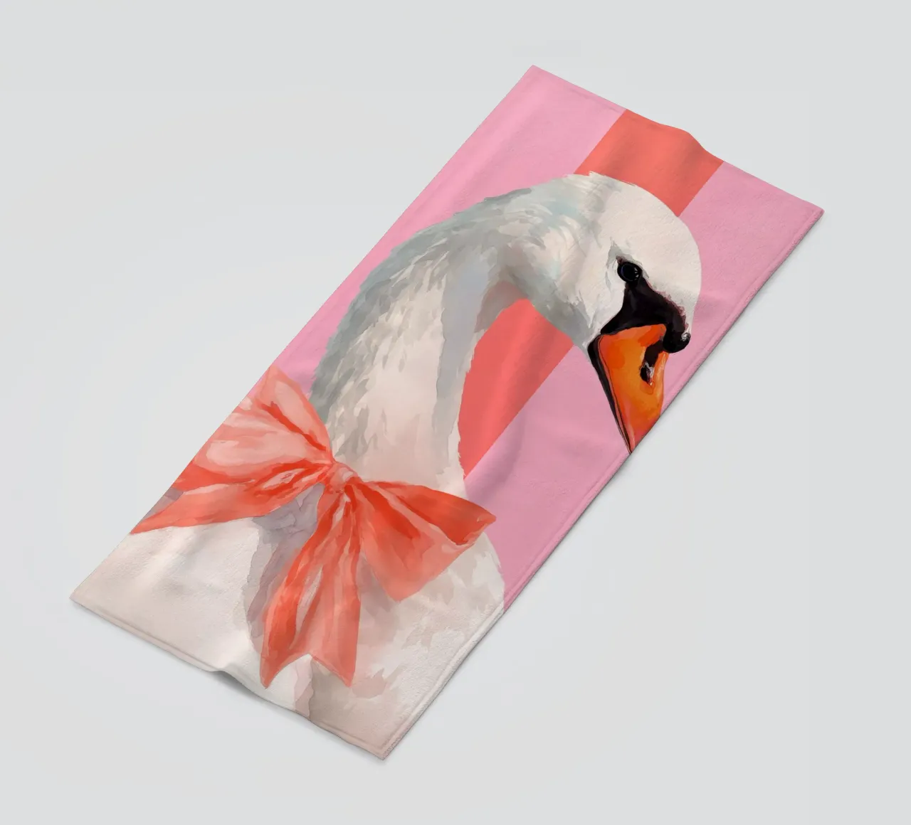 Elegant Swan with Coral Bow Art Print telo mare da Mai Design