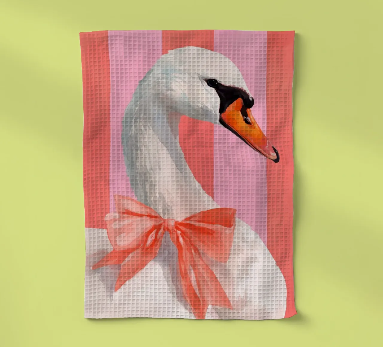 Elegant Swan with Coral Bow Art Print canovaccio da cucina da Mai Design