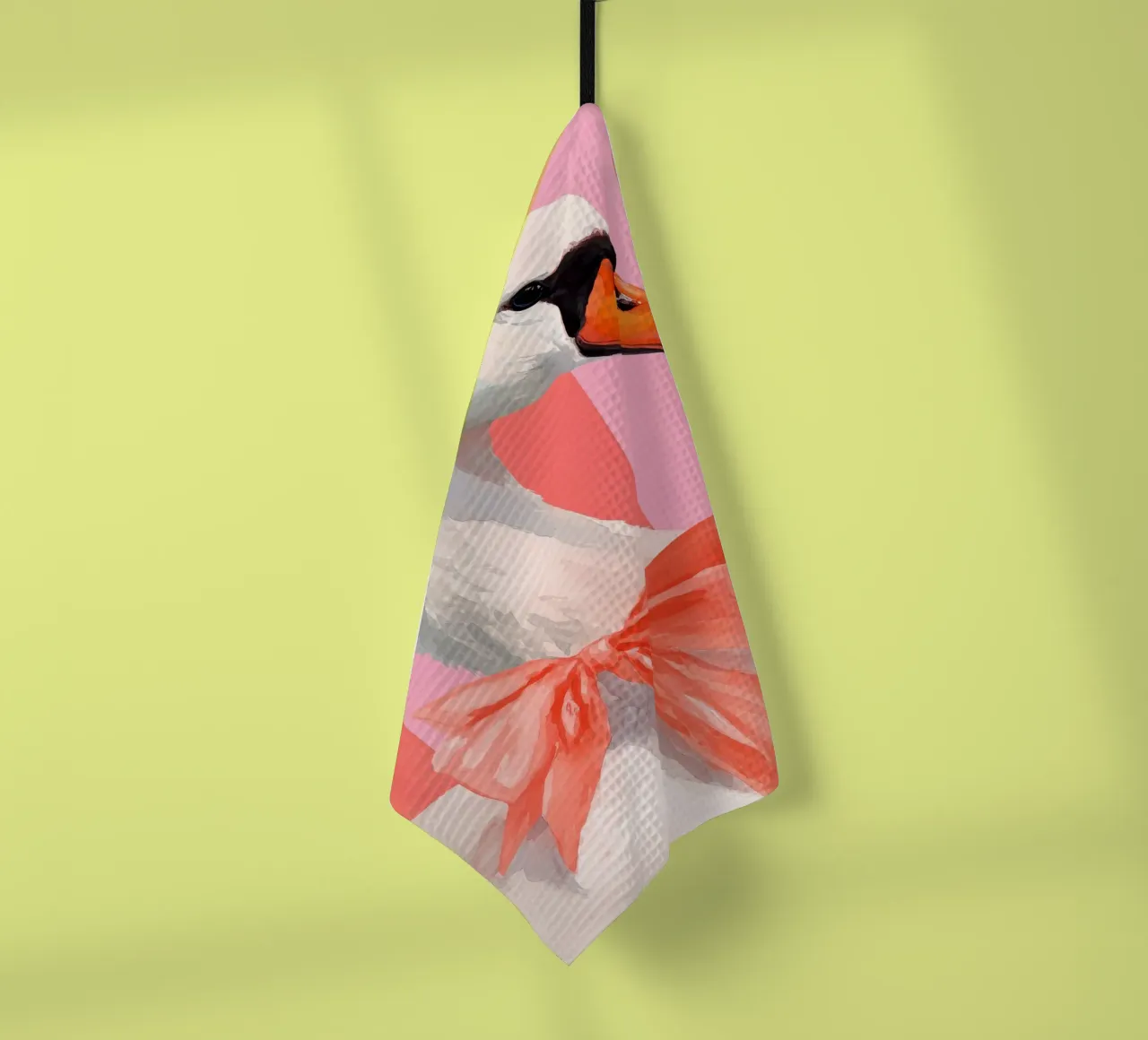 Elegant Swan with Coral Bow Art Print canovaccio da cucina da Mai Design