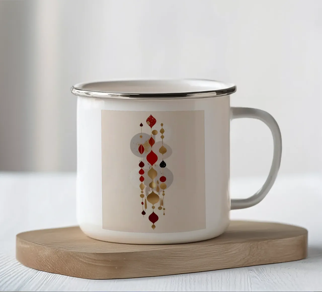 geometria minimalista in rosso e oro tazza in smalto da dinem