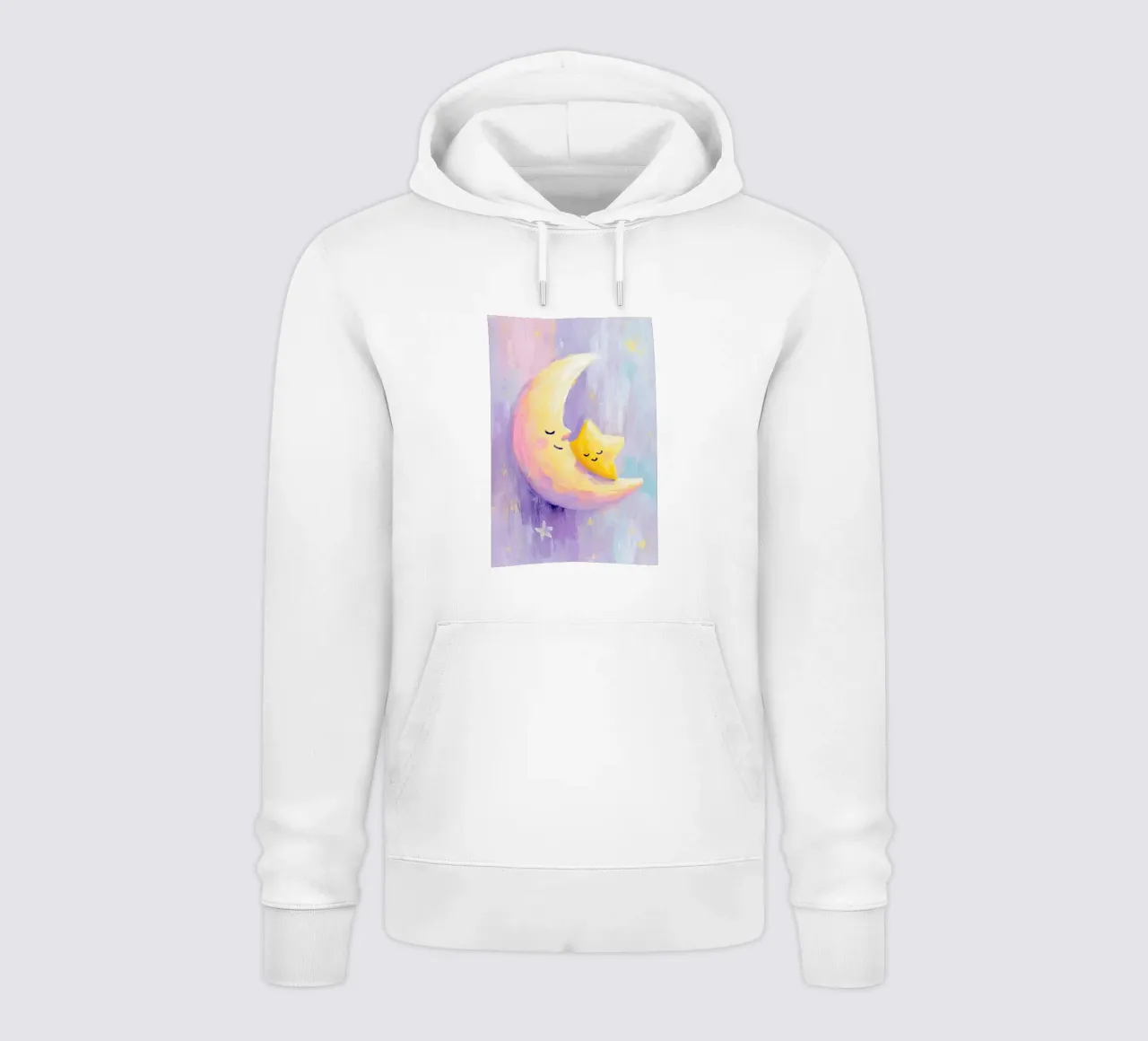 Crescent Moon Cuddling Star Art Print felpa con cappuccio da Mai Design