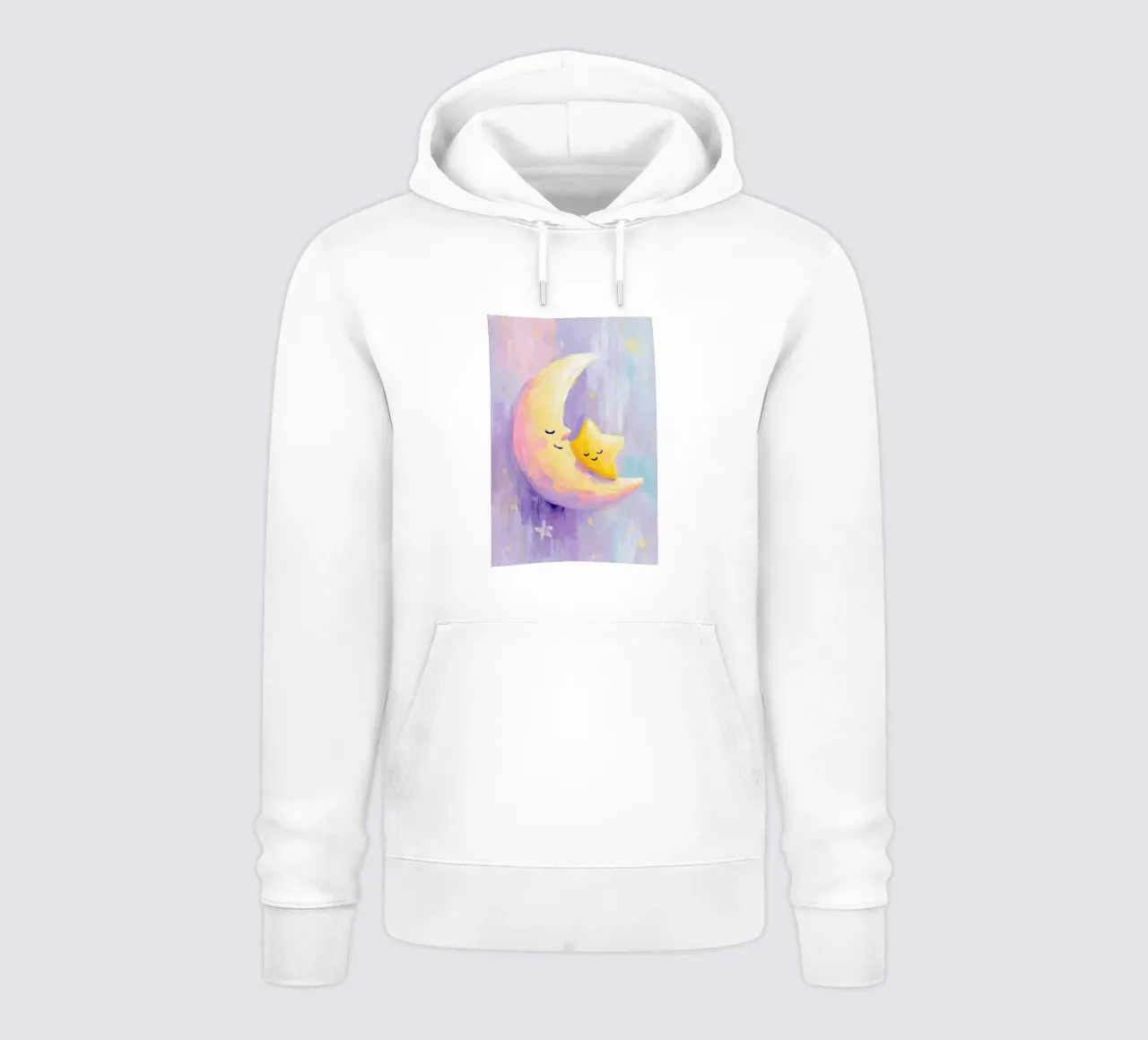 Crescent Moon Cuddling Star Art Print felpa con cappuccio da Mai Design
