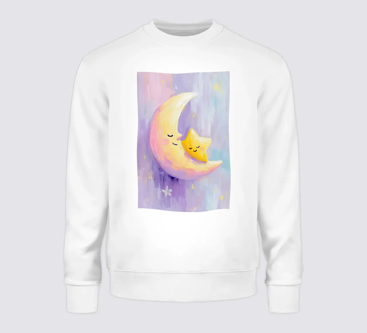Crescent Moon Cuddling Star Art Print felpa da Mai Design