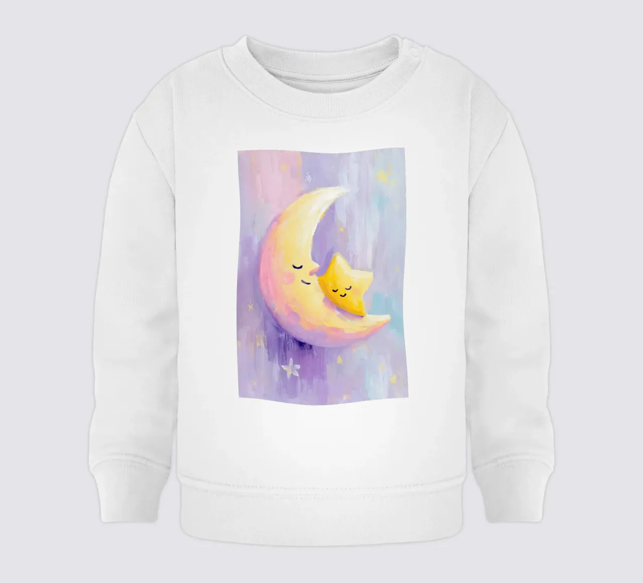 Crescent Moon Cuddling Star Art Print felpa neonato da Mai Design