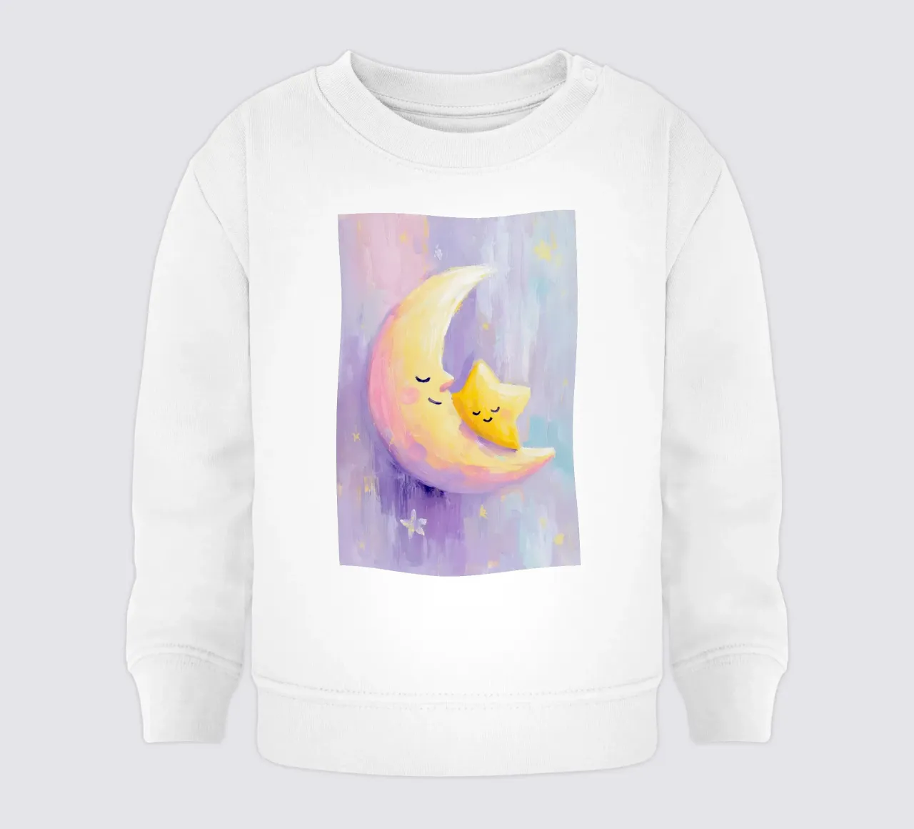 Crescent Moon Cuddling Star Art Print felpa neonato da Mai Design