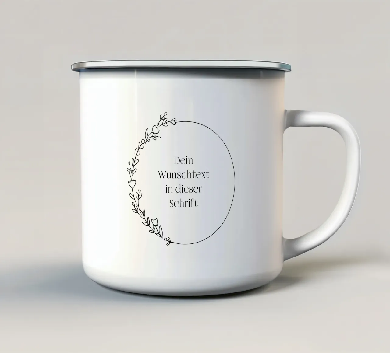 Wunschtext in schwarz weiß mit Blumen und Kreis tazza in smalto da WORTSPIEL