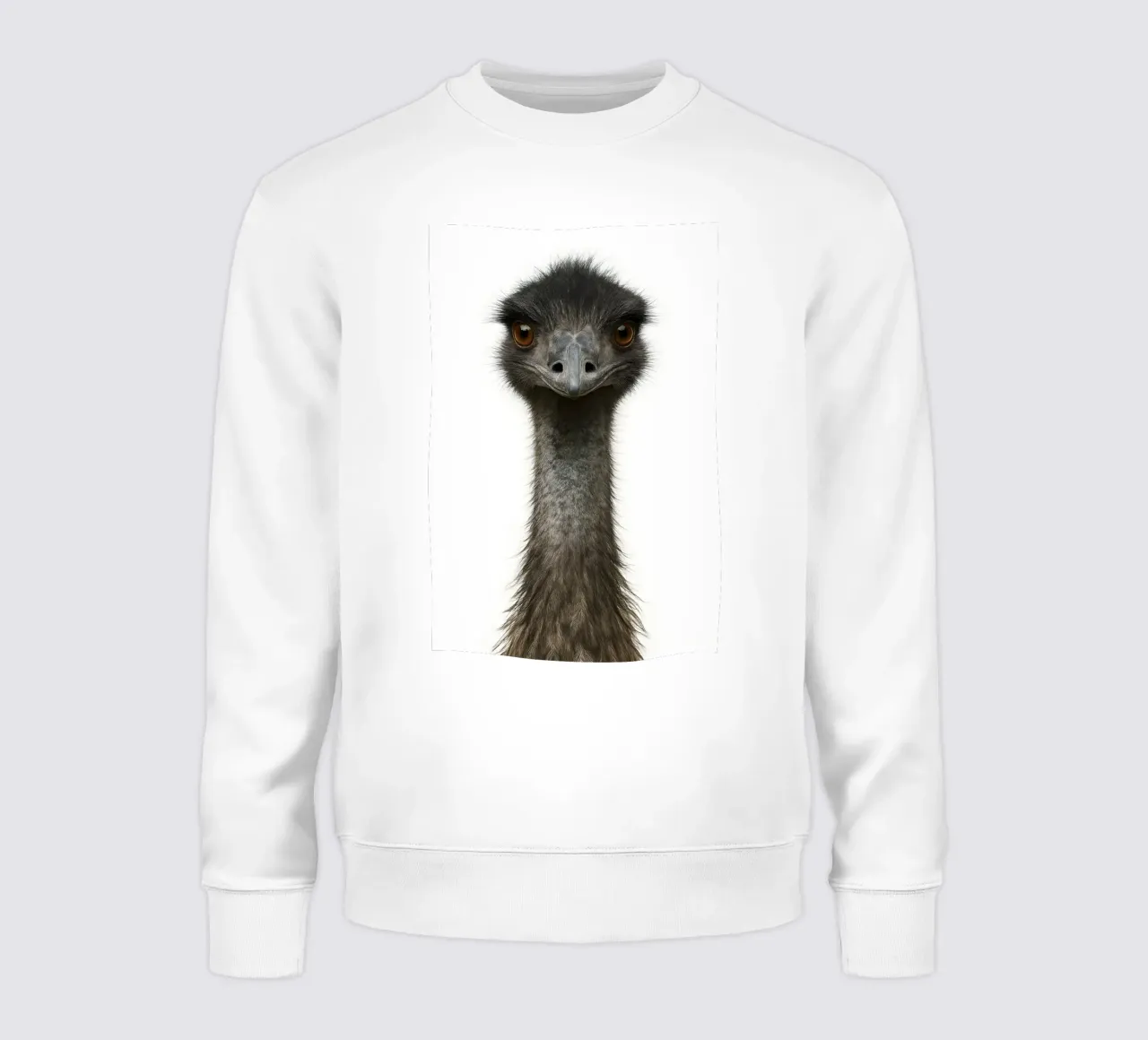 Ritratto iperrealistico di emù felpa da Happy Wild Prints
