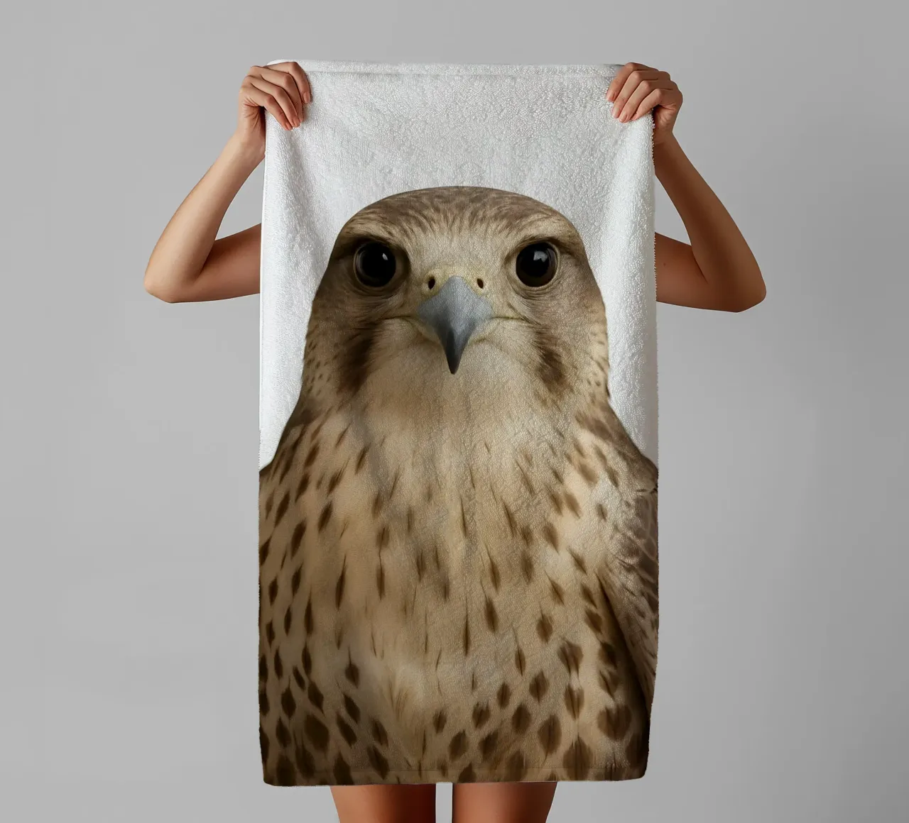 Hyper-Realistic Minimal Falcon Portrait towel by Happy Wild Prints