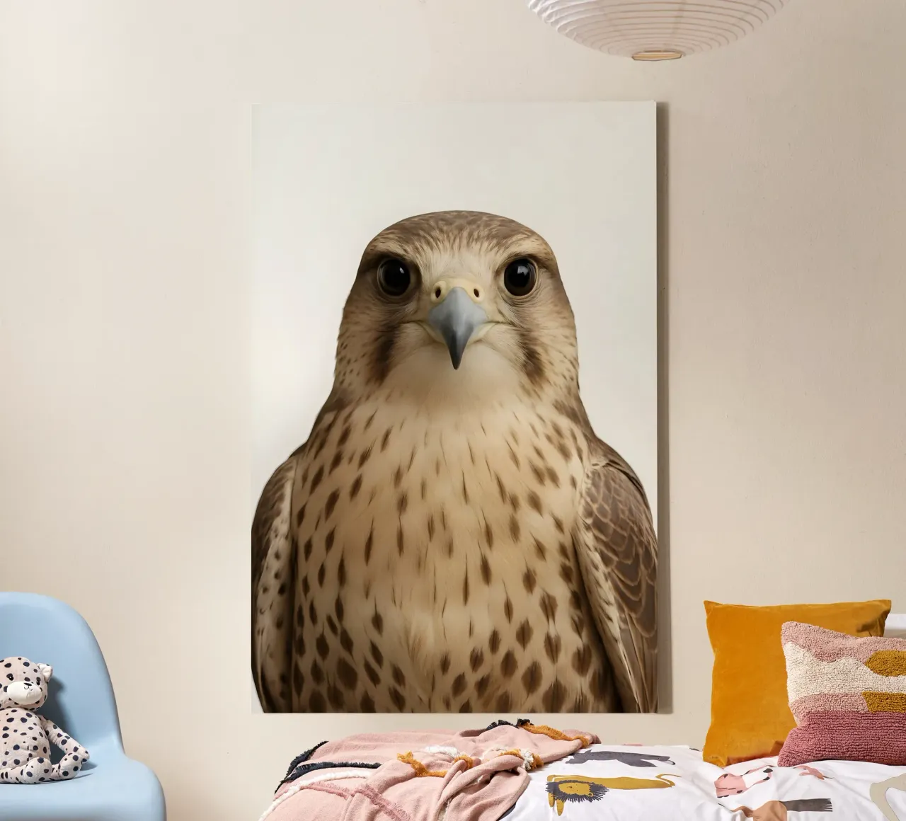 Hyper-Realistic Minimal Falcon Portrait canvas by Happy Wild Prints