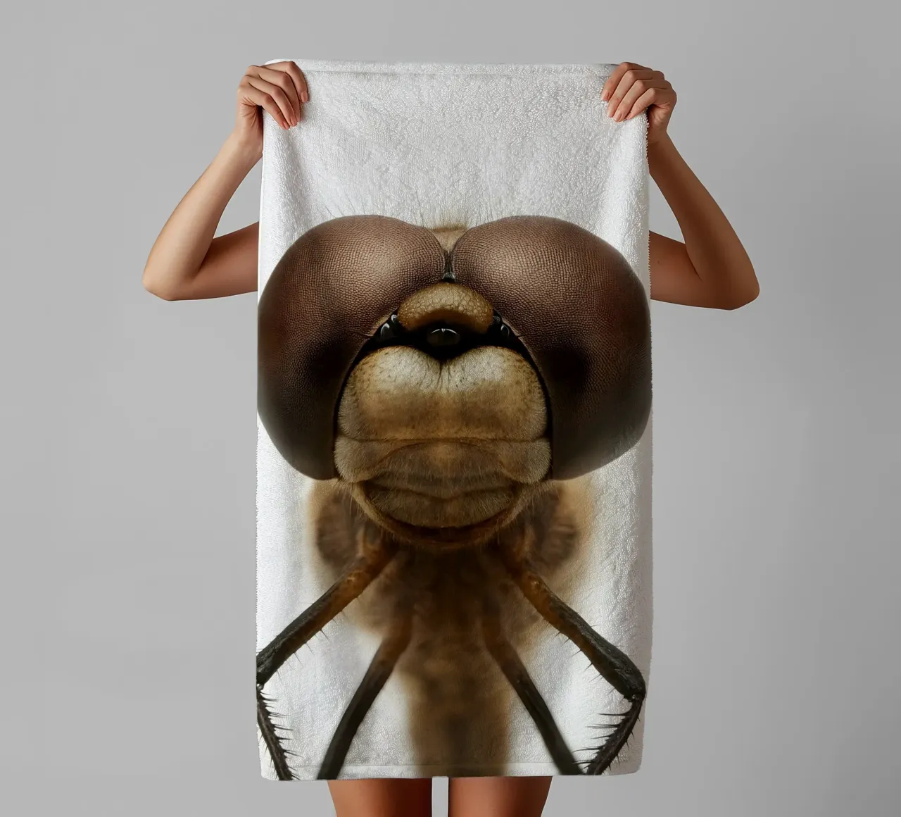 Ultra Close-Up Dragonfly Portrait – Macro Insect Art Print towel by Happy Wild Prints