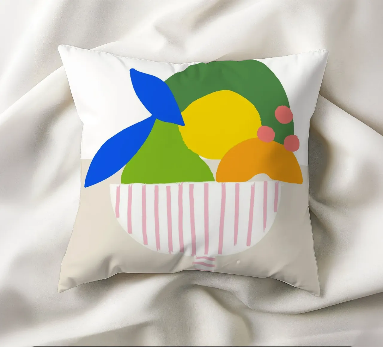 Bunter Obstkorb – Moderner Küchen-Print als farbenfrohe Illu cuscino da designlenamarie