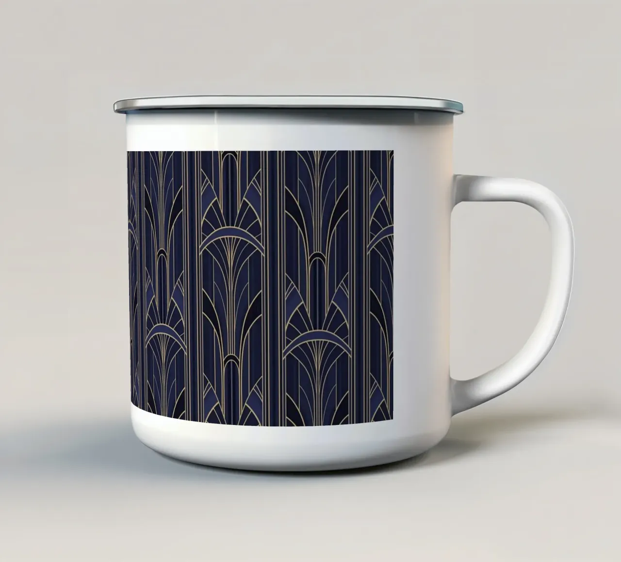 Art Deco Intertwined Architectural Arcs - Dark Blue tazza in smalto da Art Deco Symposium