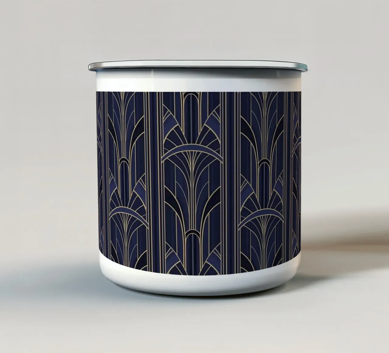 Art Deco Intertwined Architectural Arcs - Dark Blue tazza in smalto da Art Deco Symposium
