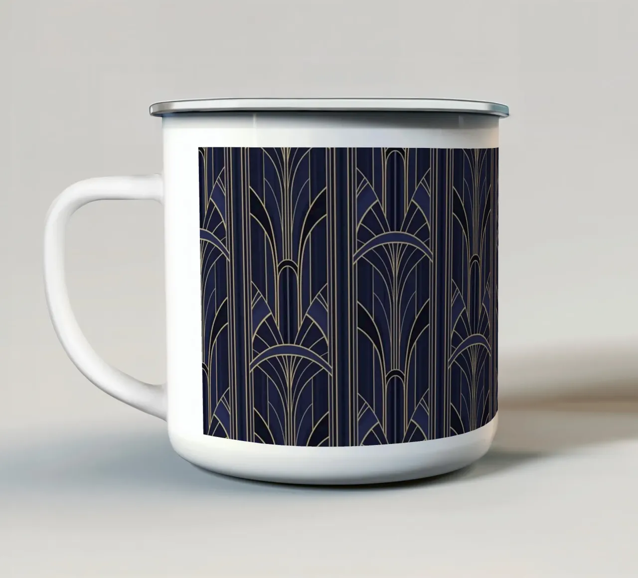 Art Deco Intertwined Architectural Arcs - Dark Blue tazza in smalto da Art Deco Symposium