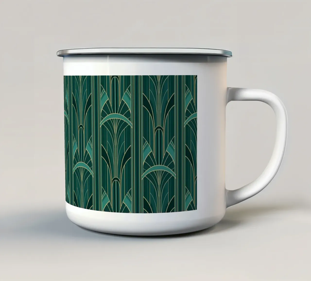 Art Deco Intertwined Architectural Arcs - Turquoise tazza in smalto da Art Deco Symposium