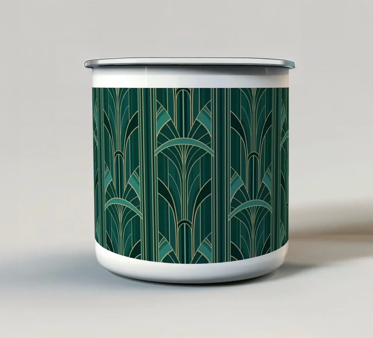 Art Deco Intertwined Architectural Arcs - Turquoise tazza in smalto da Art Deco Symposium