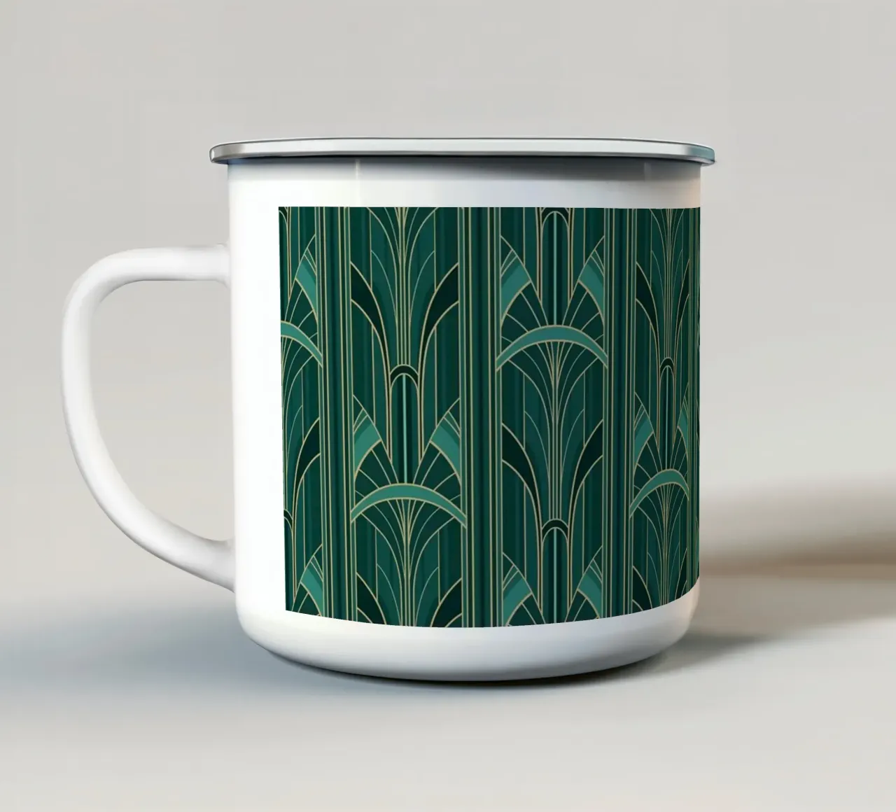 Art Deco Intertwined Architectural Arcs - Turquoise tazza in smalto da Art Deco Symposium