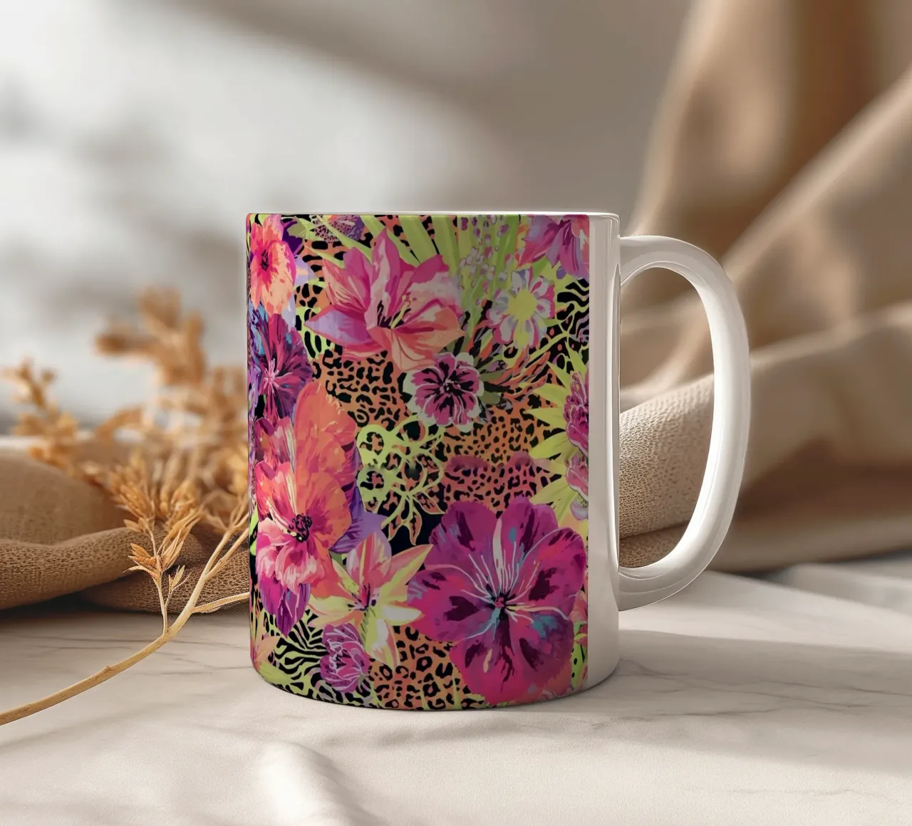 Neon Floral Leopard Pattern tazza in ceramica da AzStore11